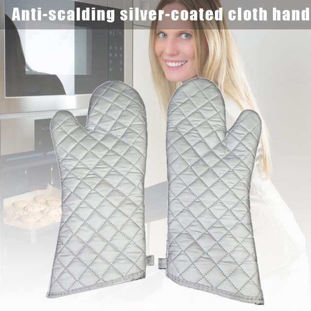 Multiyilego Ofenhandschuhe Paar, hochhitzebeständige und verbrühungshemmende Küchenhandschuhe in Silber und Grau - Bild 1