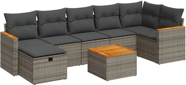 vidaXL 8-tlg. Garten-Sofagarnitur aus Poly-Rattan in Grau mit Kissen und Ottoman für Terrasse und Garten - Bild 1