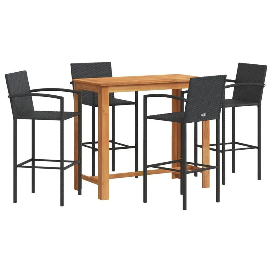 vidaXL 5-teiliges Gartenbar-Set in Schwarz aus Akazien-Massivholz und Poly Rattan - Bild 2