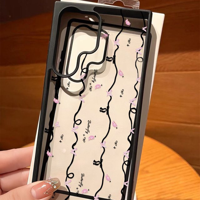 Stoßfeste Handyhülle mit rosa Schleife für Samsung Galaxy Modelle, transparent - Bild 1