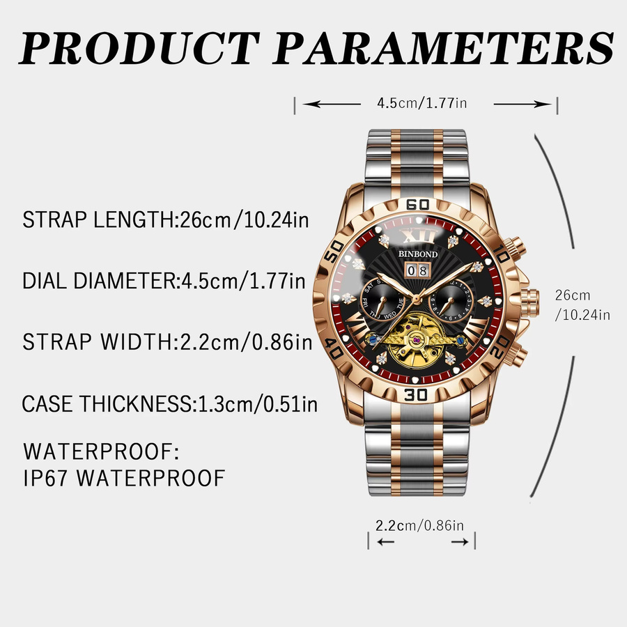 BINBOND Armbanduhr Tourbillon, Automatik, Edelstahl, Herren, Schwarz - Bild 2