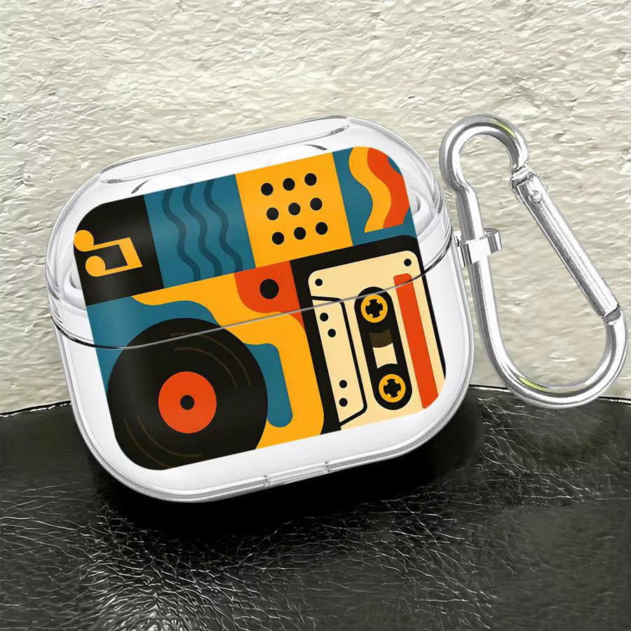 Transparente Schutzhülle mit Retro-Musikmuster für Samsung Galaxy Buds 3 Pro, Buds 3 FE und Buds Live 4 Pro - Bild 2