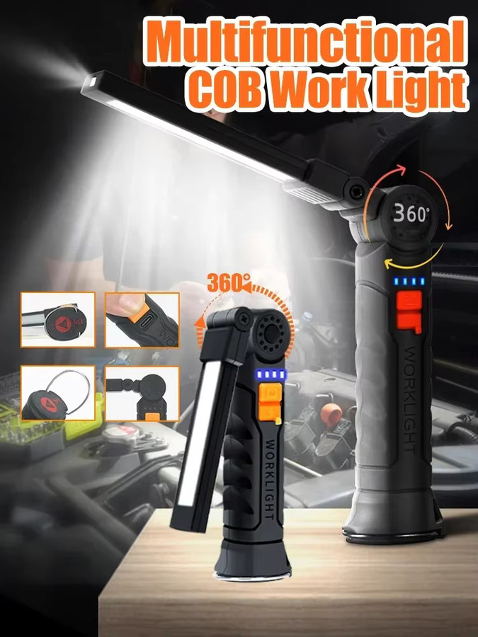 KDULIT COB-LED-Arbeitsleuchte in Schwarz, dimmbar, wiederaufladbar mit magnetischem Haken und Powerbank-Funktion - Bild 6