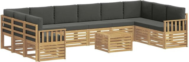 vidaXL Outdoor-Sofagarnitur 8-teilig in L-Form aus Akazienholz mit Polstern, Weiß und Anthrazit, B/T/H: 59 x 59 x 37 cm - Bild 1