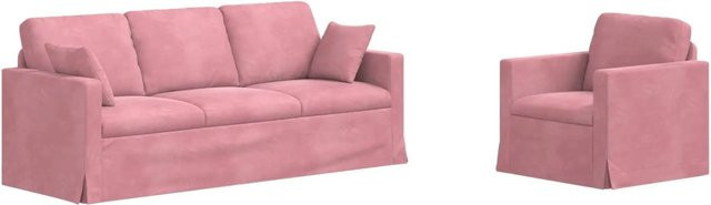 vidaXL Sofa 2-teilig in Rosa aus Samt mit Metallrahmen, B/T/H: 198 x 78 x 80 cm - Bild 1