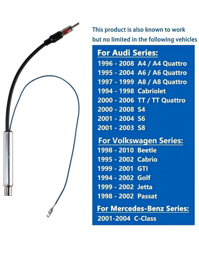 WYMECT Radioantennen-Konvertierungskabel mit Signalverstärker, Auto AM/FM ISO auf DIN-Stecker, Schwarz - Bild 1