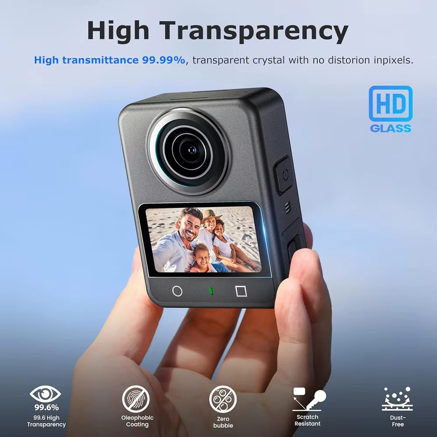 DJI Osmo 360 Displayschutzfolie aus gehärtetem Glas, transparent, HD, 9H Härte, kratzfest und Anti-Fingerabdruck - Bild 3