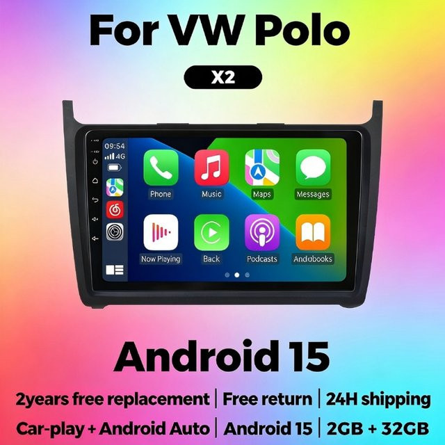 MEKEDE Android 15 Autoradio Head Unit 2 Din Stereo-Player für VW Volkswagen POLO 5 2008-2020 in Schwarz - Bild 1