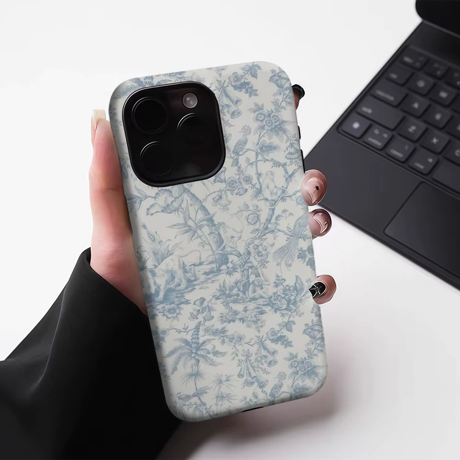 Potdemiel Blue Flora Magnetische Handyhülle für iPhone 17 16 15 14 13 Pro Max Plus Robust mit Doppelbeschichtung in Blau - Bild 3