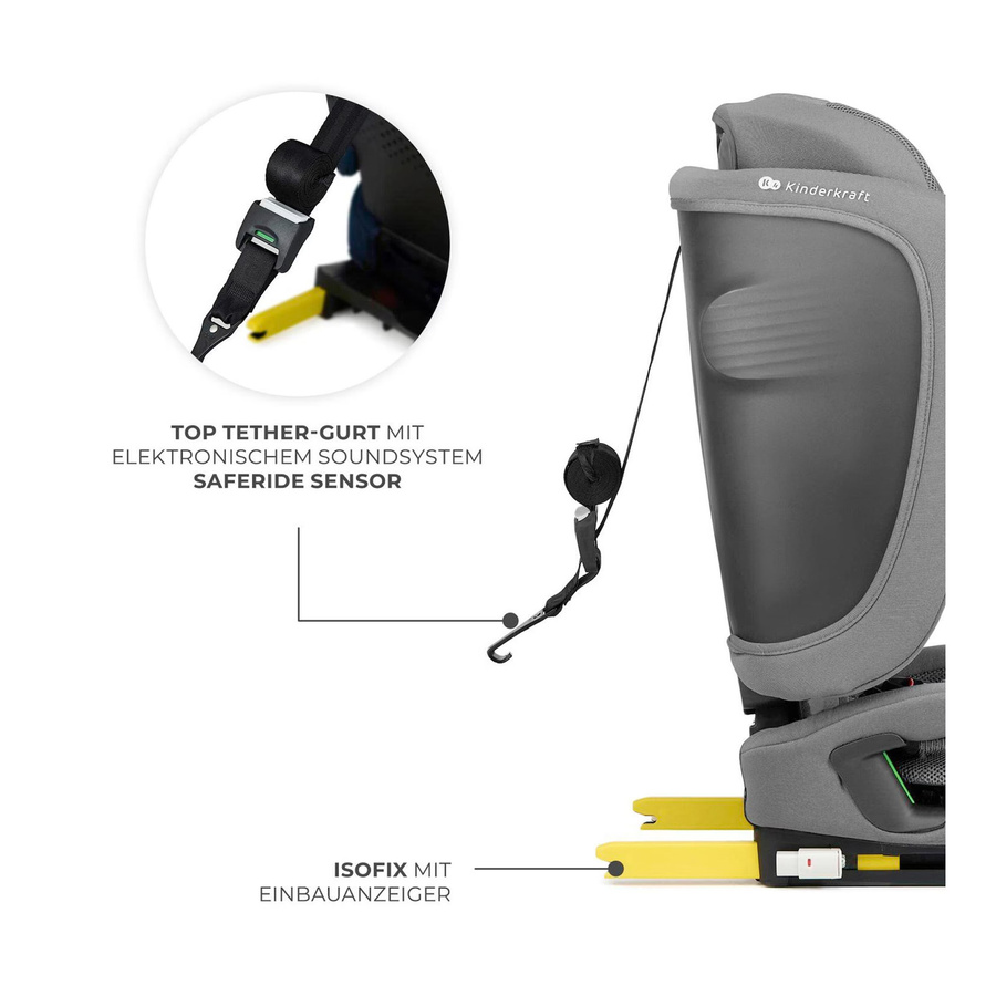 Kinderkraft Kindersitz FIX2GO in Grau mit ISOFIX und i-Size für 100 bis 150 cm Körpergröße - Bild 3