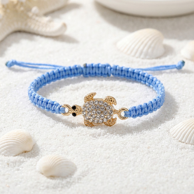 Rinhoo Armband, Meeresschildkröte, blaues Kordel, Kristall, Damen - Bild 1