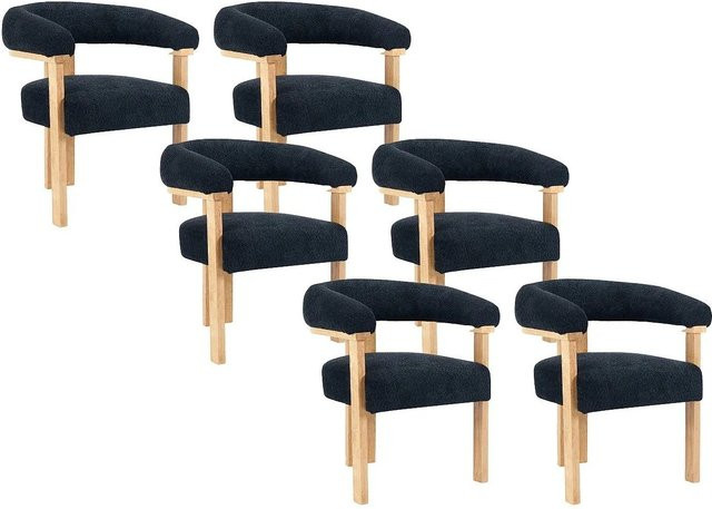 Vente-unique Stuhl Livelia in Anthrazitgrau mit Bouclé-Stoff und Armlehnen aus Kautschukholz, Höhe: 64 cm - Bild 1