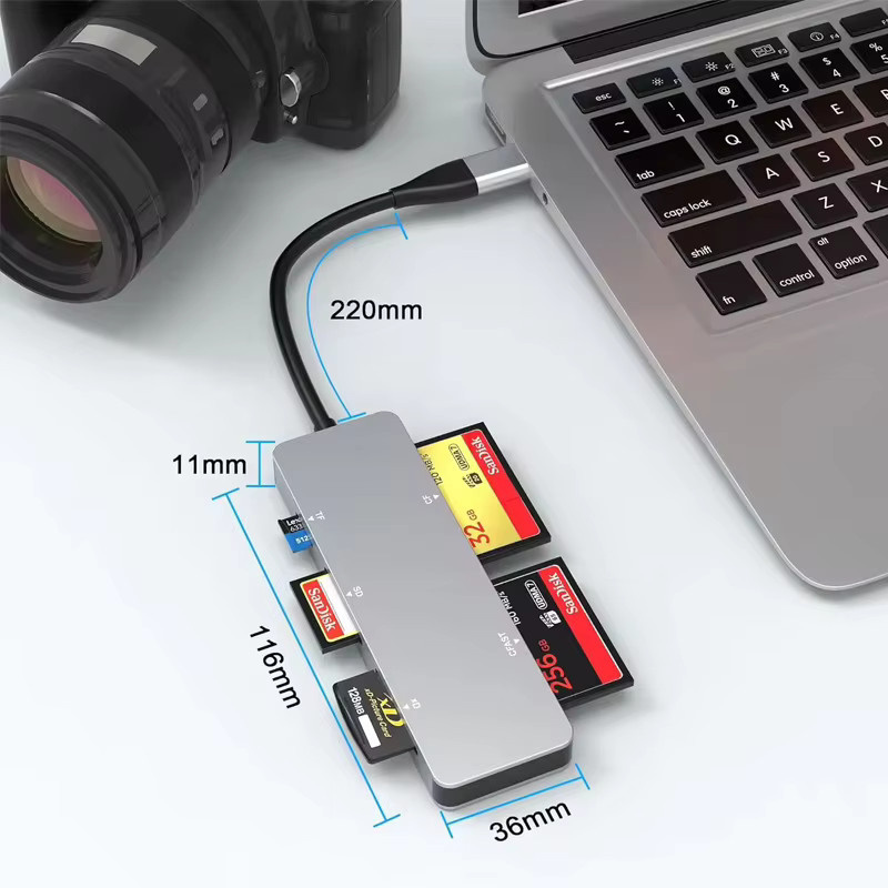UTHAI CR307 5-in-1 Kartenlesegerät für CFast, CF, XD, SD und TF mit USB 3.0 und USB-C Anschluss in Grau - Bild 2