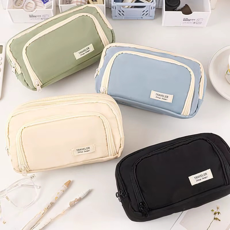 Japanisches Federmäppchen mit großem Fassungsvermögen und Aufklappfunktion in Grün und Beige aus Textil - Bild 2