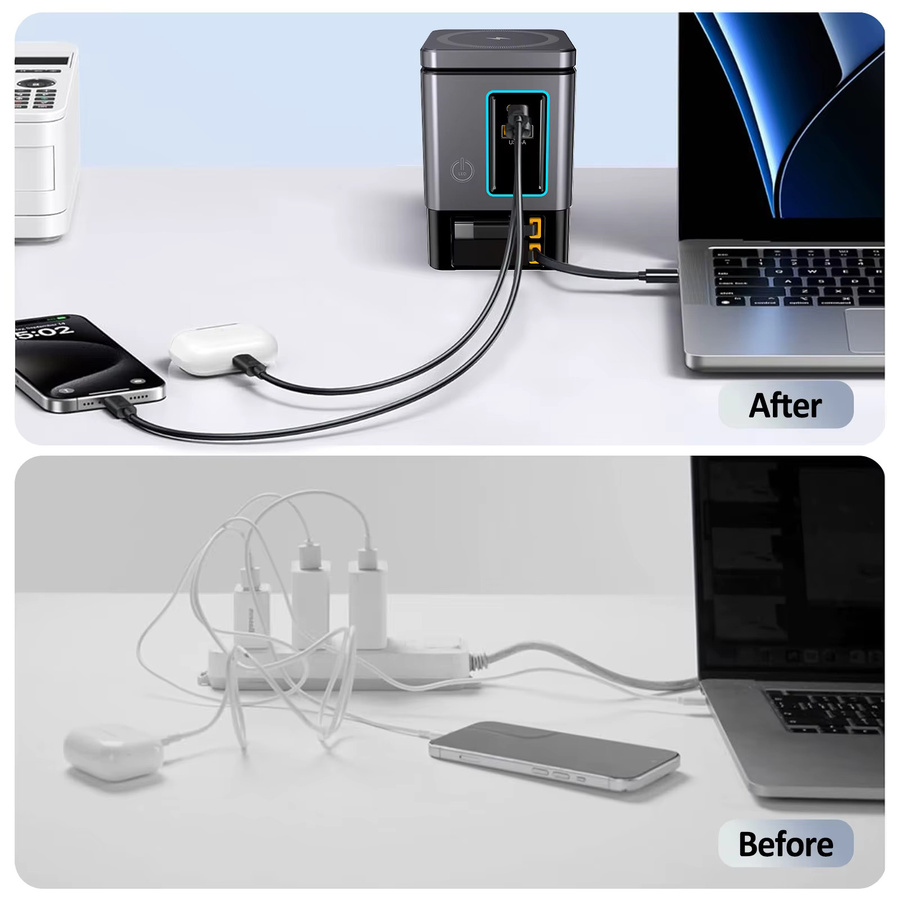 ILEPO 6 in 1 GaN Magnetischer kabelloser Ladeständer 105 W Desktop-Dockstation mit 15 W Schnellladefunktion für iPhone 16 15 14 13 und AirPods in Schwarz - Bild 6