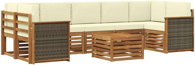 vidaXL Outdoor-Sofagarnitur aus Massivholz Akazie mit Polstern, 8-teiliges Set in Natur und Beige - Bild 1