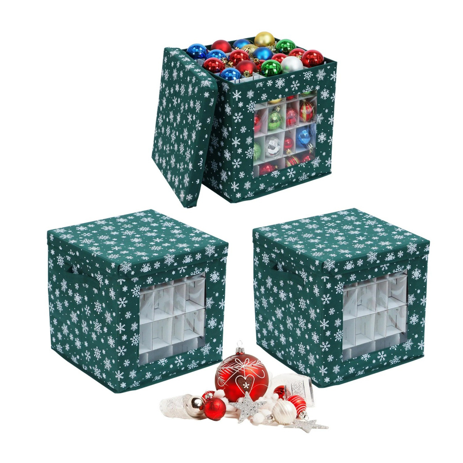 Relaxdays Weihnachtskugel Aufbewahrungsbox 3er Set aus Vlies mit Sichtfenster und Tragegriffen, B/T/H: 33 x 33 x 33 cm - Bild 2