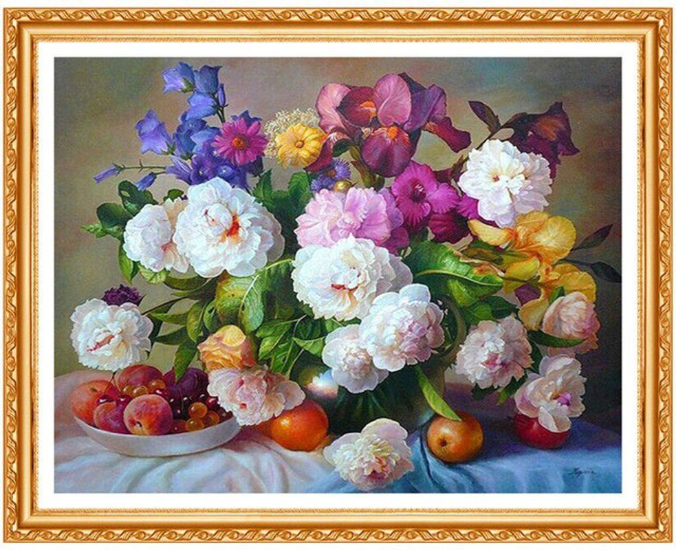 FIYO Diamond Painting Pfingstrose Floral, 5D Stickerei mit runden Strasssteinen, Mehrfarbig, B/H: 30 x 20 cm - Bild 1