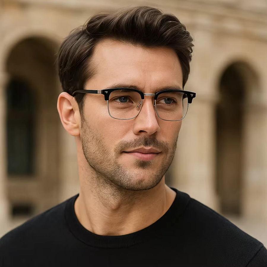 Korrektionsbrille Halbrand, quadratisch, Metall, schwarz, Blaulichtfilter - Bild 2