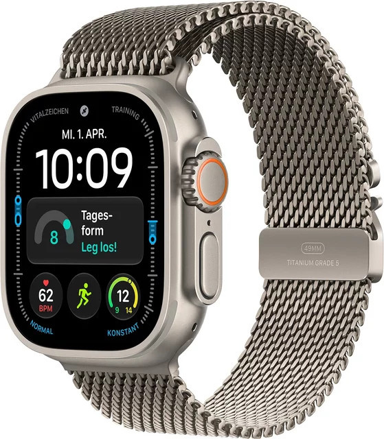 Apple Watch Ultra 4 Titanium Cellular 49mm Natur mit Milanaise Titan Armband in Silber - Bild 1