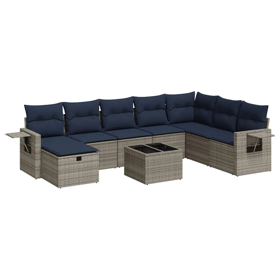 vidaXL 9-teilige Garten-Sofagarnitur aus grauem Poly-Rattan mit Kissen und pulverbeschichtetem Stahlgestell - Bild 2