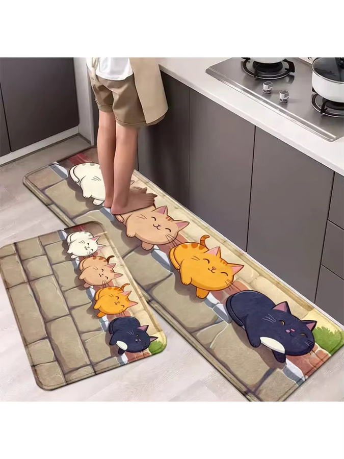 VIKAMA Teppich mit Cartoon-Katzen Motiv in Multicolour für Wohnzimmer, Küche oder Eingangsbereich - Bild 5