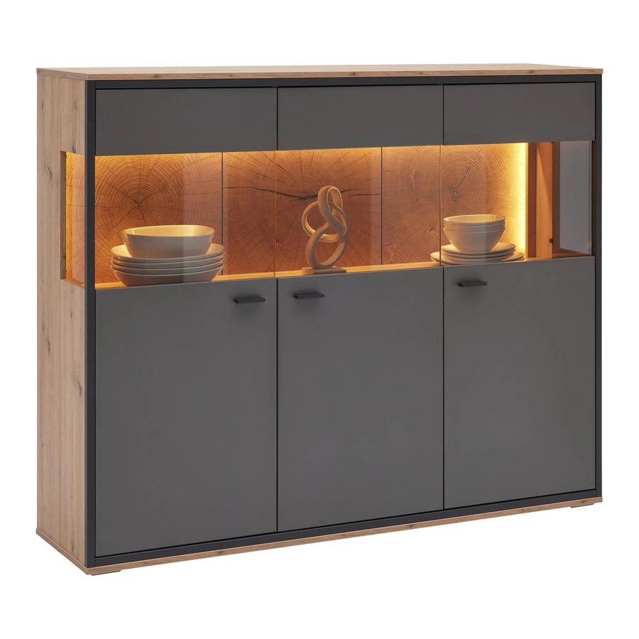 Premium Living Highboard Florenz Artisan in Grau und Eiche mit integrierter Beleuchtung, B/T/H: 150 x 121,5 x 38 cm - Bild 2