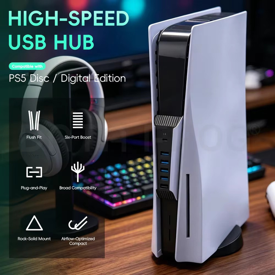 DATA FROG 6-Port USB 3.0 Hub für PS5 mit USB-C Splitter Erweiterungsadapter für Gaming-Zubehör - Bild 4