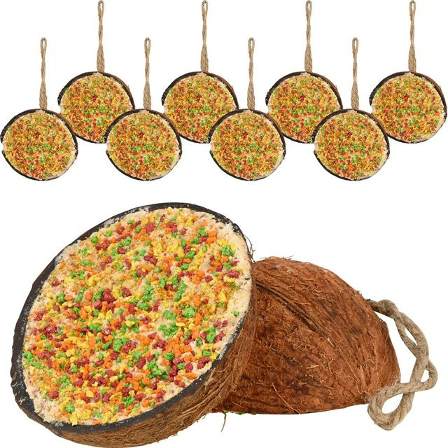 Dobar Vogel-Ergänzungsfutter Gefüllte Kokosnusshälften zum Aufhängen, 10er Set, Mehrfarbig - Bild 1