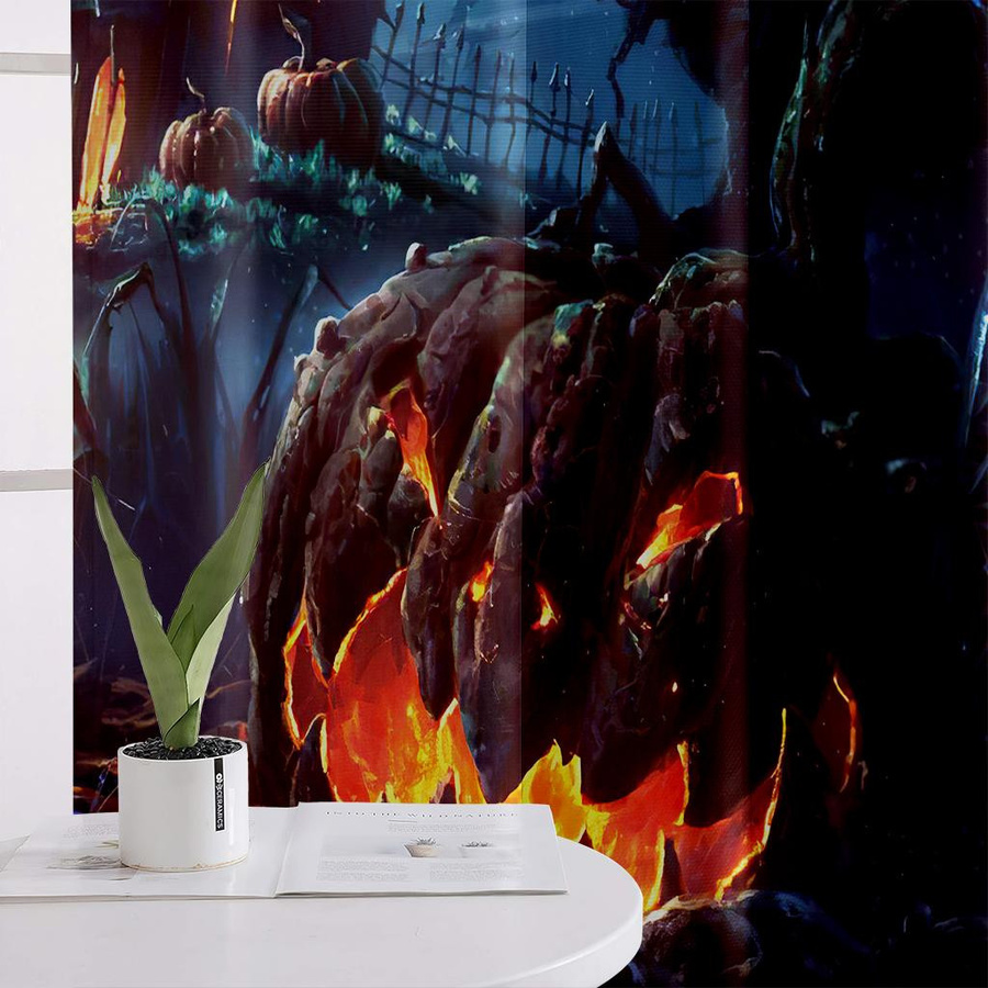 Yiran Furniture Halloween Horror Kürbis Vorhänge mit Grafikdruck, 2er-Set, B: 50 cm, H: 140 cm, Mehrfarbig - Bild 1