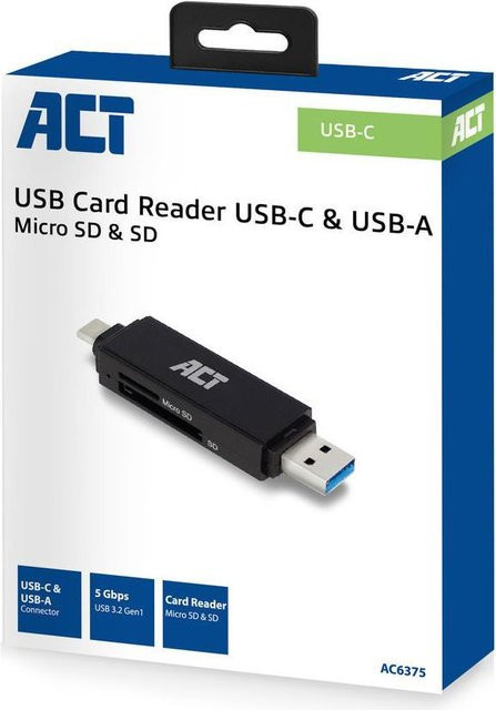 ACT AC6375 MicroSD TransFlash Speicherkarte mit USB 3.2 Gen 1 in Schwarz - Bild 1
