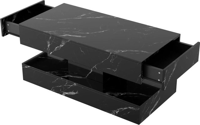 PXloue LED Couchtisch mit Marmoroptik und Hochglanz Oberfläche in Schwarz und Weiß, rechteckig - Bild 1