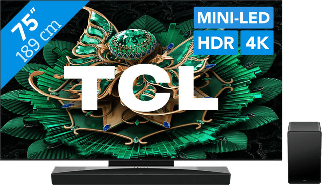 TCL 75 Zoll QD Mini-LED C71K 4K UHD Fernseher in Schwarz (Modell 2025) inkl. TCL Q75H - Bild 1