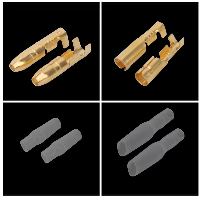 ELECAPITAL Messingklemme 4,0 mm mit Isolierabdeckung in Gold, Kfz-Kabelstecker Set mit männlichen und weiblichen Steckern, kaltgepresster Anschluss - Bild 3