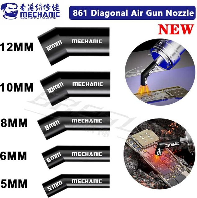 MECHANIC Heißluftdüse für 861 Diagonal-Luftpistole, schräge Blasdüse für gleichmäßige Erwärmung, Durchmesser: 5 mm, 6 mm, 8 mm, 10 mm, 12 mm - Bild 1