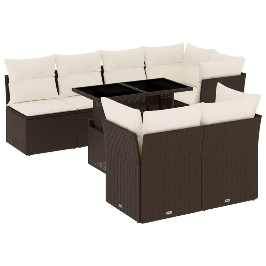 vidaXL 8-tlg Garten-Sofagarnitur aus Polyrattan in Braun mit Kissen und Tisch im L-Shape Design - Bild 2