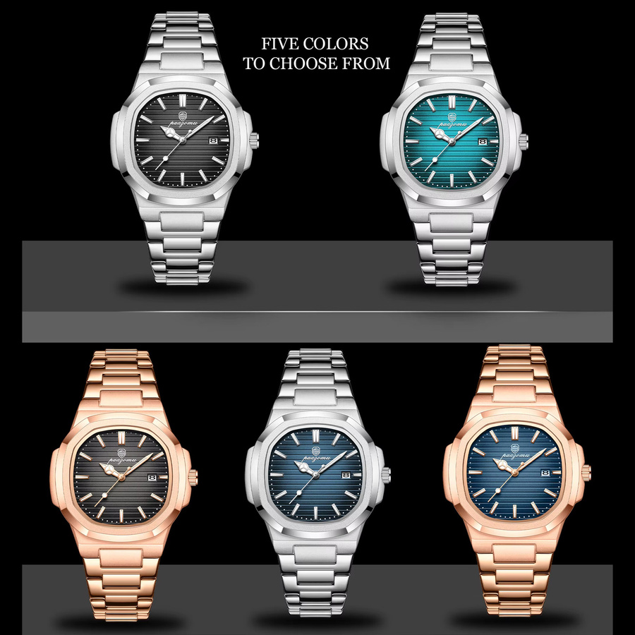 PAAZOMU Armbanduhr, Quarz, Edelstahl, Eckig, Blau, Herren - Bild 6