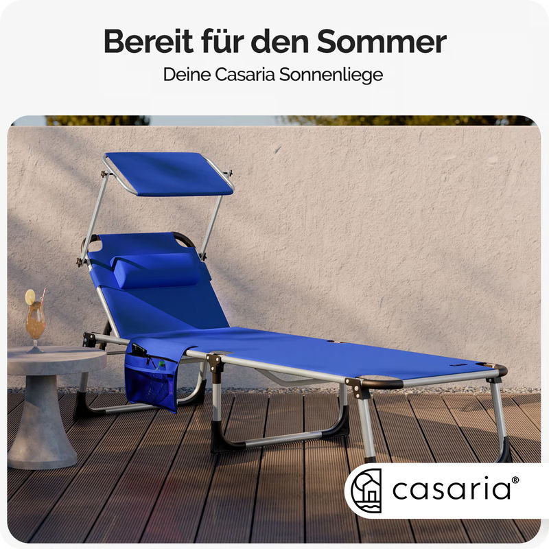 CASARIA Gartenliege Malta 2er-Set Blau mit Alu-Gestell, Sonnendach und verstellbarer Kopfstütze, B/T/H: 210 x 61 x 35 cm - Bild 2