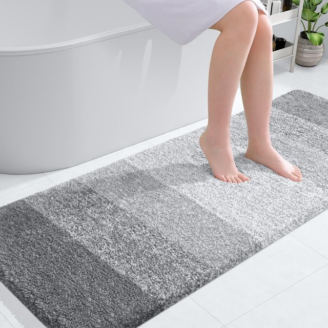 HAPIHAPPY Badezimmerteppich, rutschfeste und weiche Badematte aus Polyester, Grau, B/B: 61 x 61 cm - Bild 1