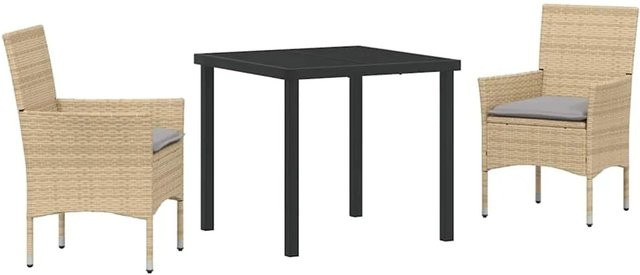 vidaXL Garten Essgruppe aus Poly Rattan und Glas in Beige mit 3-teiligem Set und Kissen - Bild 1