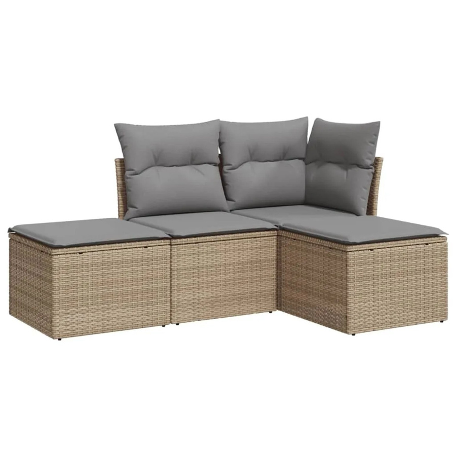 vidaXL 4-tlg Garten-Sofagarnitur in L-Form aus Poly-Rattan in Beige mit Sitzkissen und Stauraum Modell 37 - Bild 2