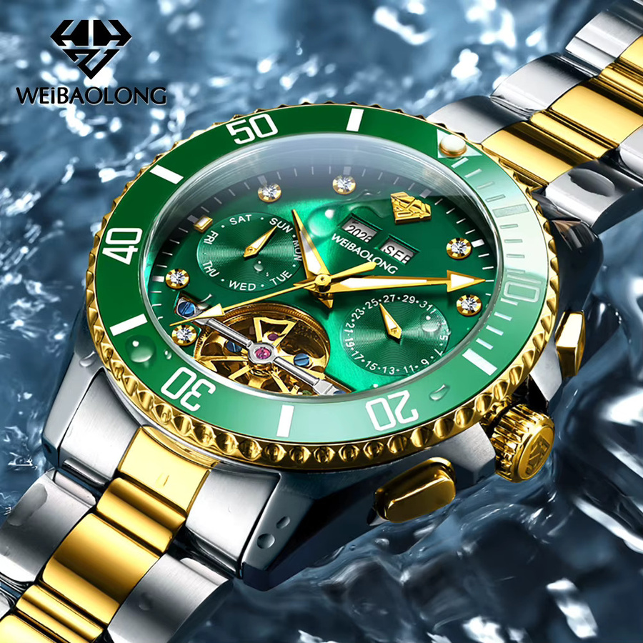 WEiBAOLONG Chronograph, Mechanische Uhr, Edelstahl, Diamant, Herren - Bild 3