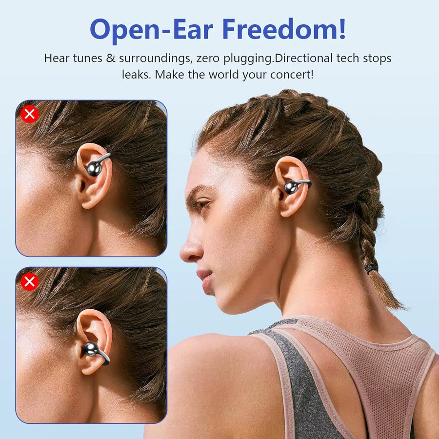 UYUXIO BT 5.4 Clip-On Kabellose Kopfhörer OWS Open-Ear-Ohrhörer für Sport in Schwarz mit 50 Stunden Akkulaufzeit - Bild 5