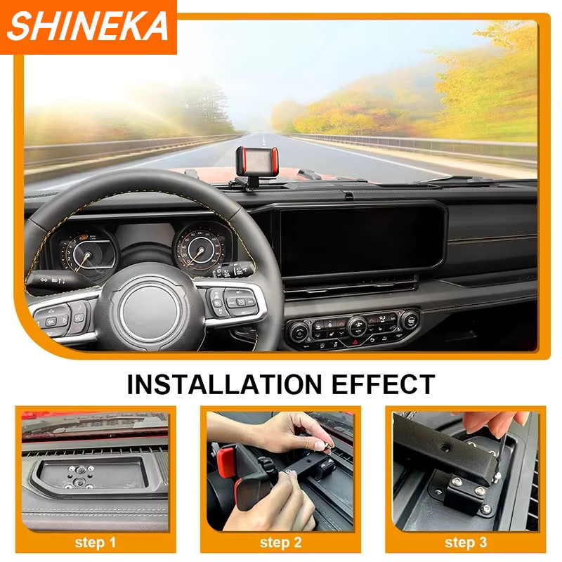 SHINEKA Mittelkonsole GPS-Halterung und Telefonhalter für Jeep Wrangler JL 2024 Up und Jeep Gladiator JT 2024 Up in Schwarz - Bild 4