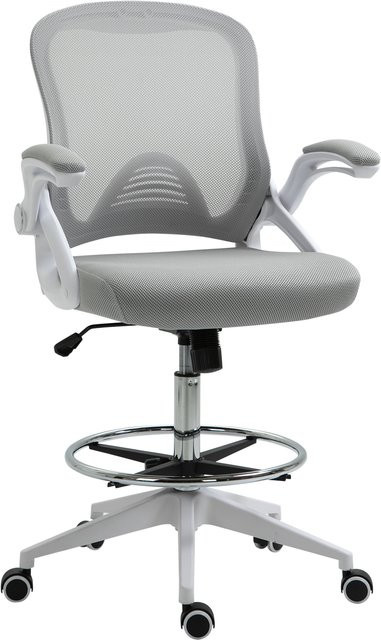 Vinsetto Ergonomischer Bürostuhl in Hellgrau mit hochklappbaren Armlehnen, verstellbarem Fußring und Wippfunktion - Bild 1