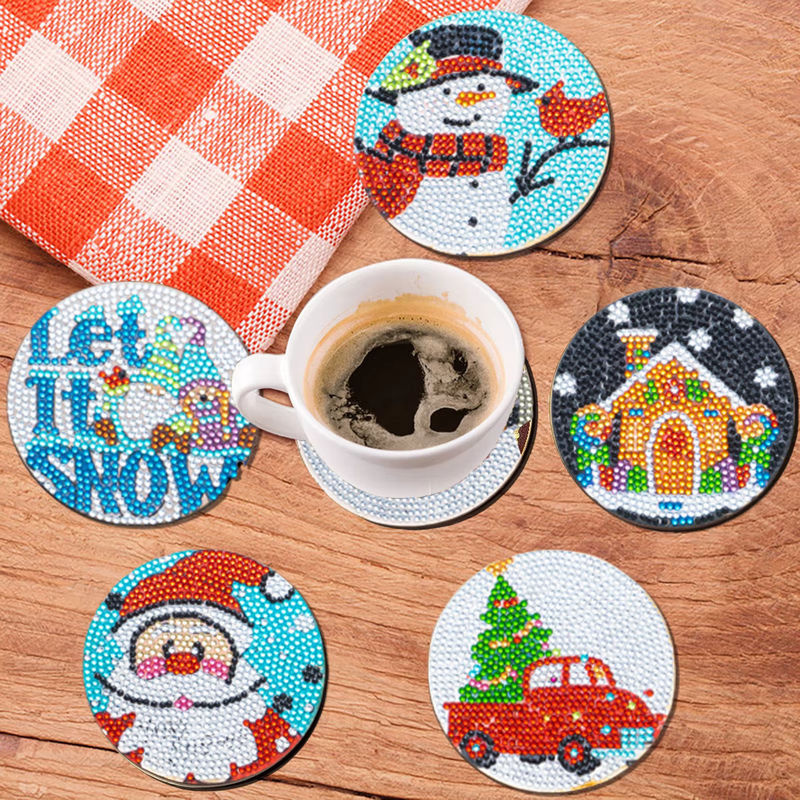 6er Set DIY Diamant-Malerei Kunstset mit Weihnachtsmustern als Untersetzer in Multicolor - Bild 4