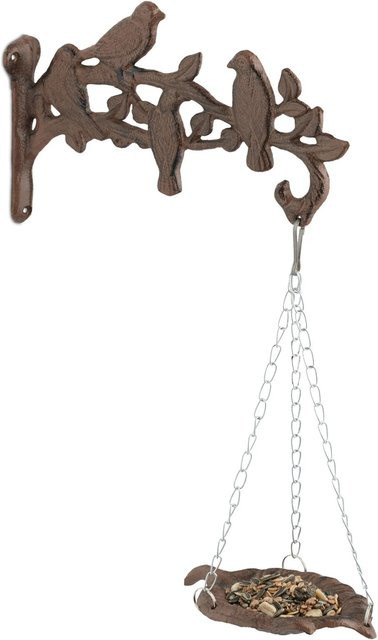 Relaxdays Vogeltränke aus Gusseisen in Braun mit Blattform und Vogelmotiven im Vintage-Look zur Wandbefestigung, B: 42 cm, T: 25 cm, H: 10,5 cm - Bild 1