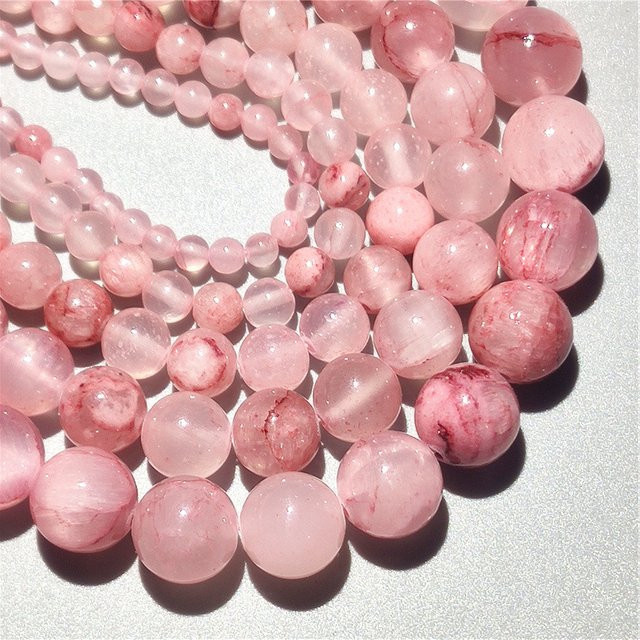 Perlen Blut Jade, rosarot, rund, 6-10 mm, 15", Unisex - Bild 1