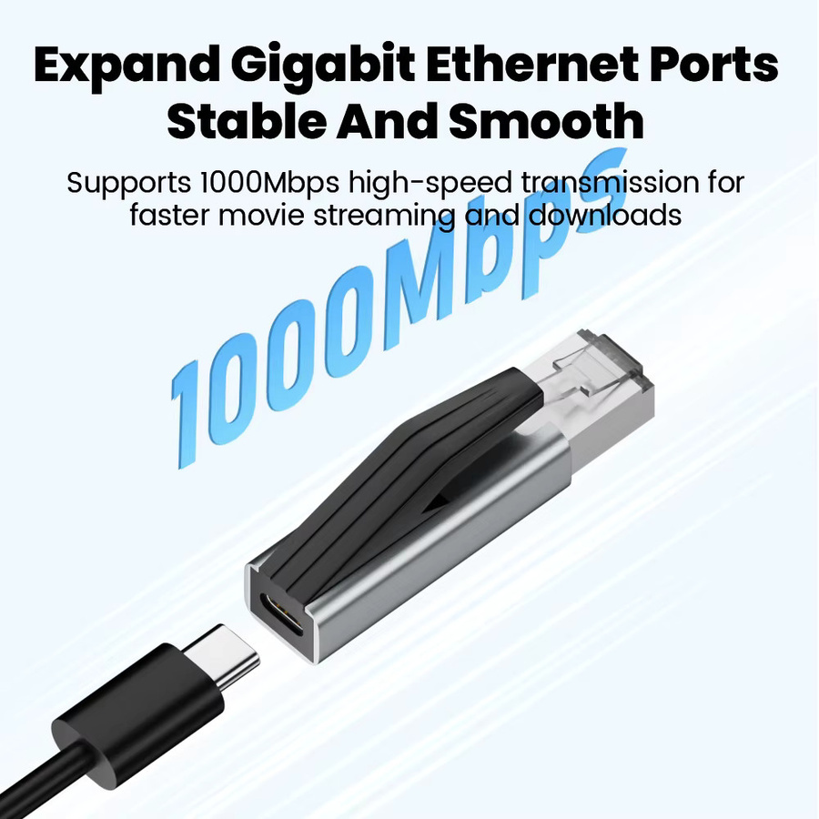 elough USB-C auf Ethernet Adapter 1000 Mbit/s Gigabit LAN Netzwerkkonverter in Silber - Bild 2
