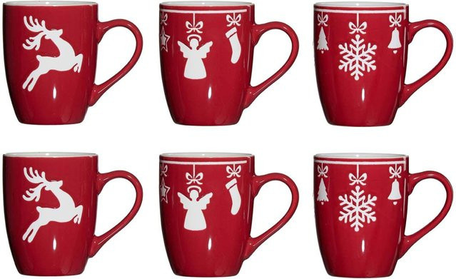 Ritzenhoff & Breker Kaffeebecher Navidad Keramik Rot 6er Set 360 ml - Bild 1